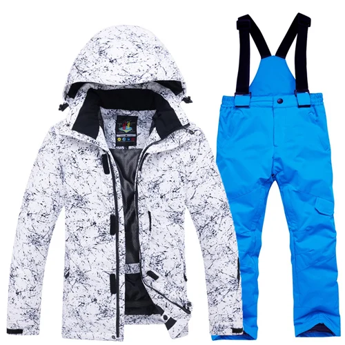 Детский зимний костюм для мальчиков и девочек комплекты для сноубординга водонепроницаемая Спортивная одежда для улицы лыжная куртка и зимние штаны на подтяжках, Детский костюм - Цвет: picture Jacket Pant