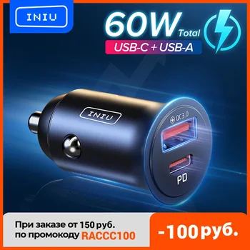 INIU-cargador de coche USB 5A tipo C PD QC 30W, adaptador de teléfono de carga rápida para iPhone 13 12 11 Pro Max 8 Xiaomi Samsung S21 S20 S10 S9