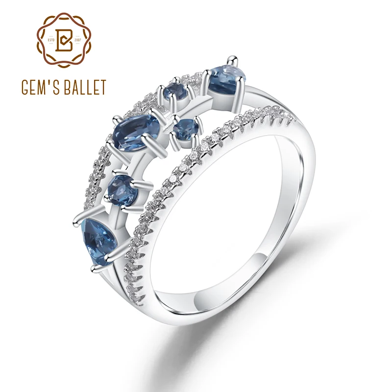 GEM'S балетный камень 925 пробы декабря серебро 0.65Ct натуральный Лондон Голубой