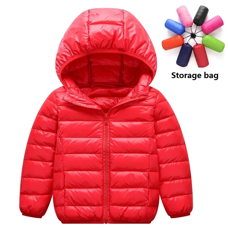 Осенне-зимняя легкая Детская куртка-пуховик с капюшоном на возраст от 1 до 14 лет одежда для детей однотонная теплая куртка-пуховик на 90% утином пуху для мальчиков и девочек - Цвет: red