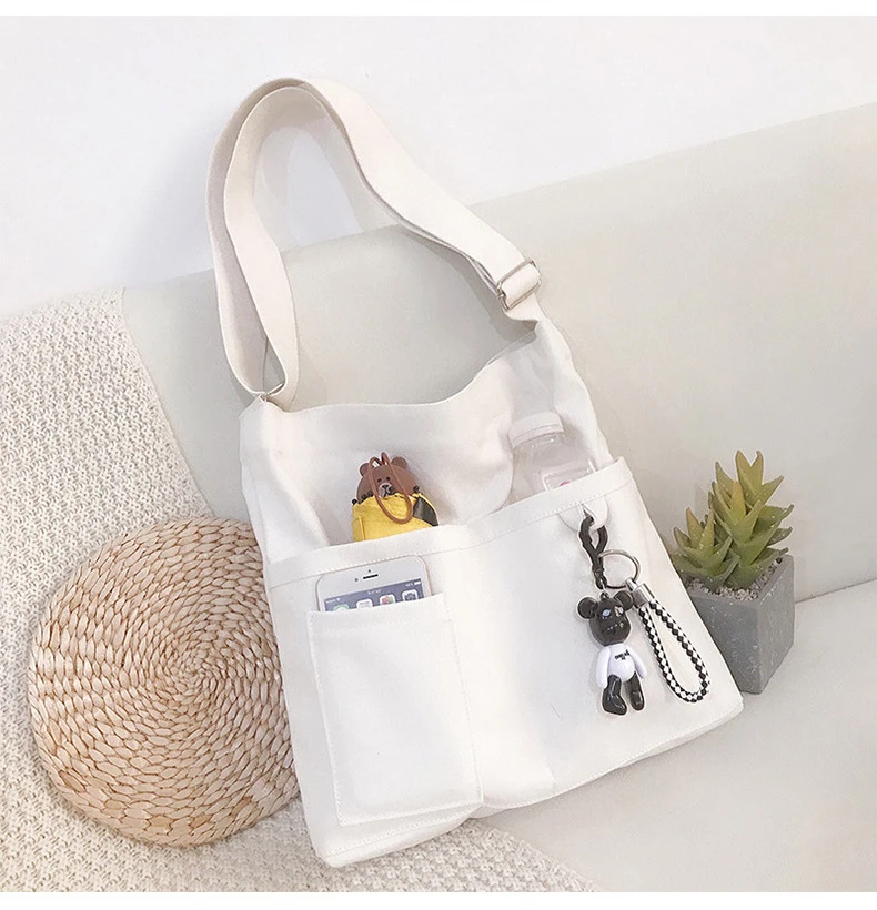 New Lady's Cross-body Bag Canvas Art Plain Color Single Shoulder Bag College and High School Remedial Bag Class Bag