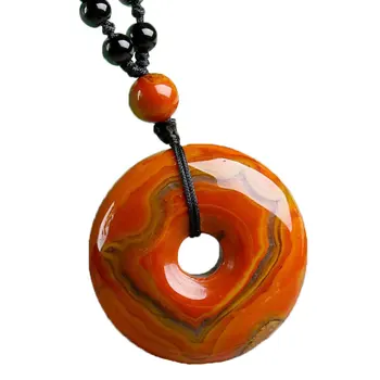 

Women Donuts Necklace Pendant Southern Red Agate Peace Buckle Pendant Free Rope Gift for Female Fine Jade Jewelry