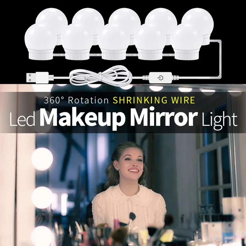 

LED 12V Wall Lamp Makeup Mirror Vanity Light Bulbs Kit 2/6/10/14 Bulbs Cosmetic Make up Bulb Adjustable Brightness Beauty Mirror