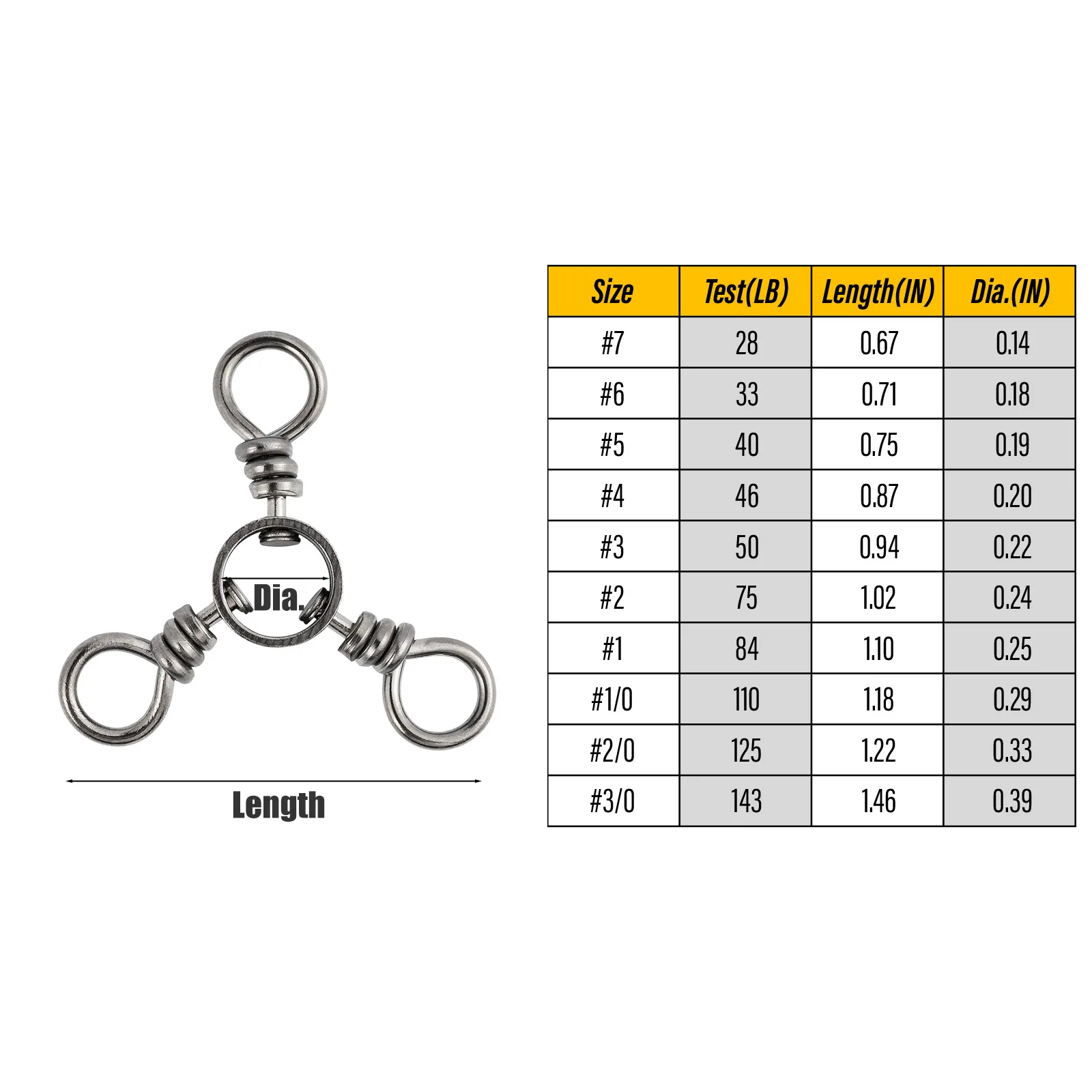 50pcs 3 Way Swivels Fishing Line Hook Connector Saltwater Ball Bearing  Barrel Swivel Stainless Steel for Fishing Lure Rig Bass