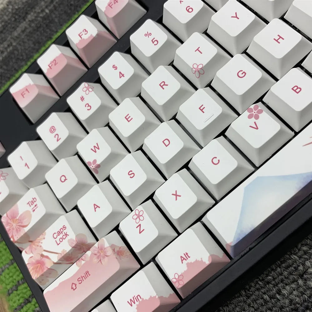  Cherry Blossom Keycaps Full Set Mechanical Keyboard Keycaps PBT 5 Face Dye-Sublimation Keycap For A