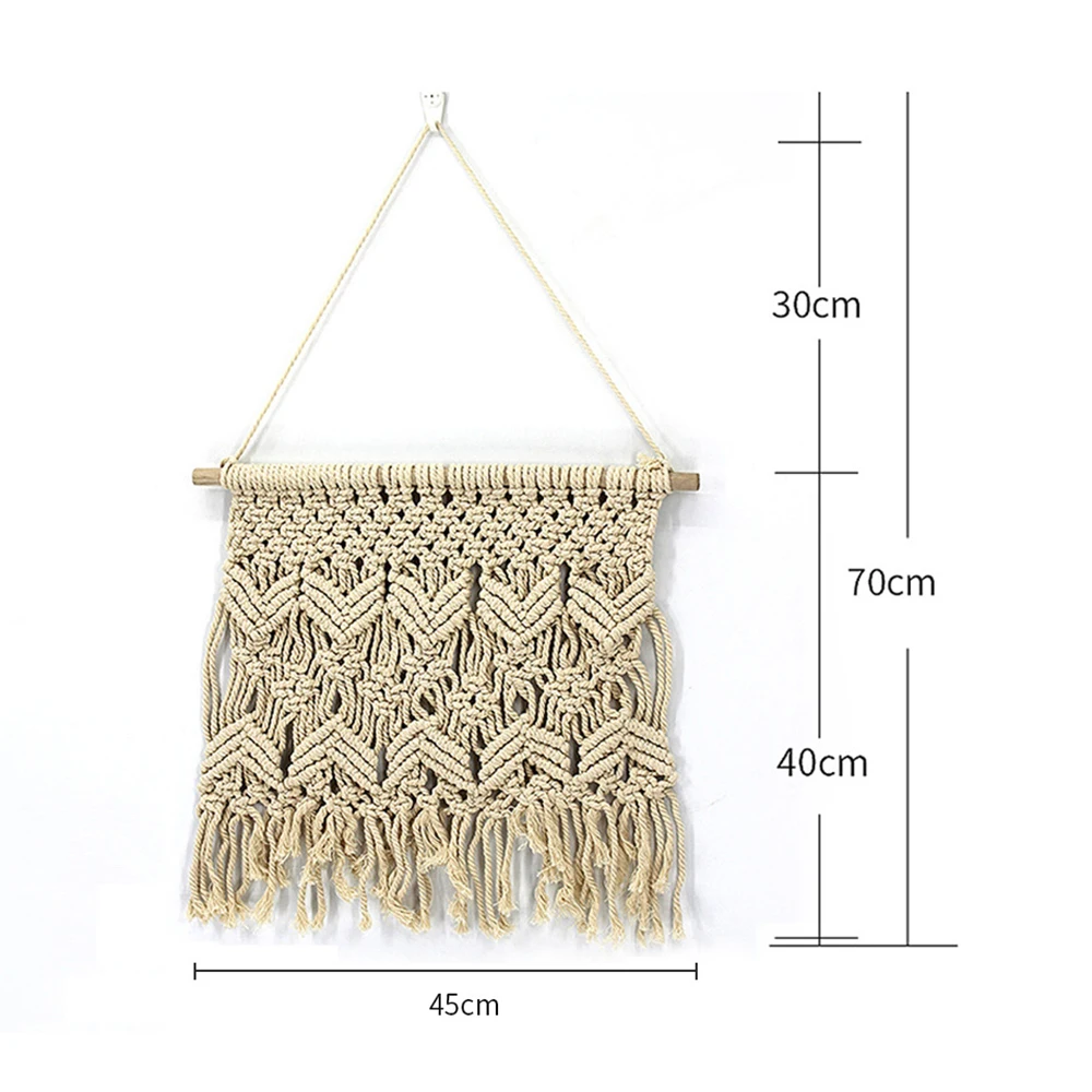 1 X Beige Wood+Cotton Compilation Tapestry Living Room Pendant Cotton Hand-made Good-looking Home Decoration