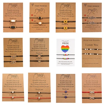 

Adjustable Rope Charm Heart Bracelet Set Women Men Infinity Love Heart Sunflower Volcanic Stone Beads Matching Paired Bracelets