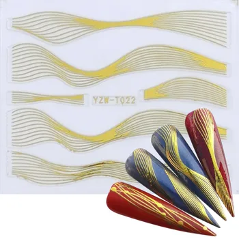 

FWC 3D Curved Stripe Lines Slider Nail Adhesive Sticker Wraps Metal Wave Stripes Tape for Nails Gold Manicure Designs Tips