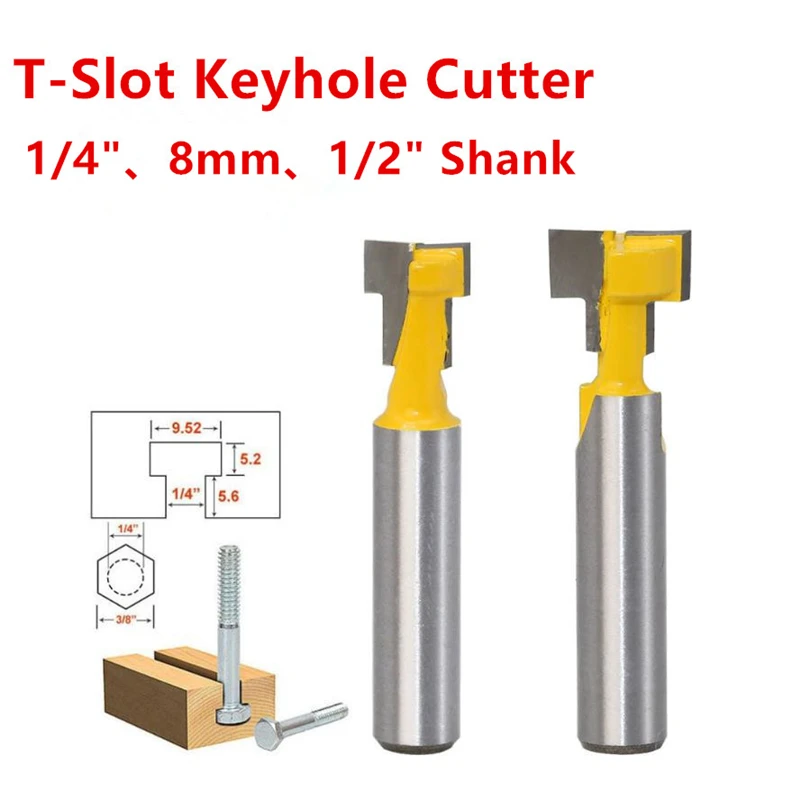 T-Slot Woodworking Cutter 1/4" 1/2" Shank Keyhole Router Bit For Woodworking 
