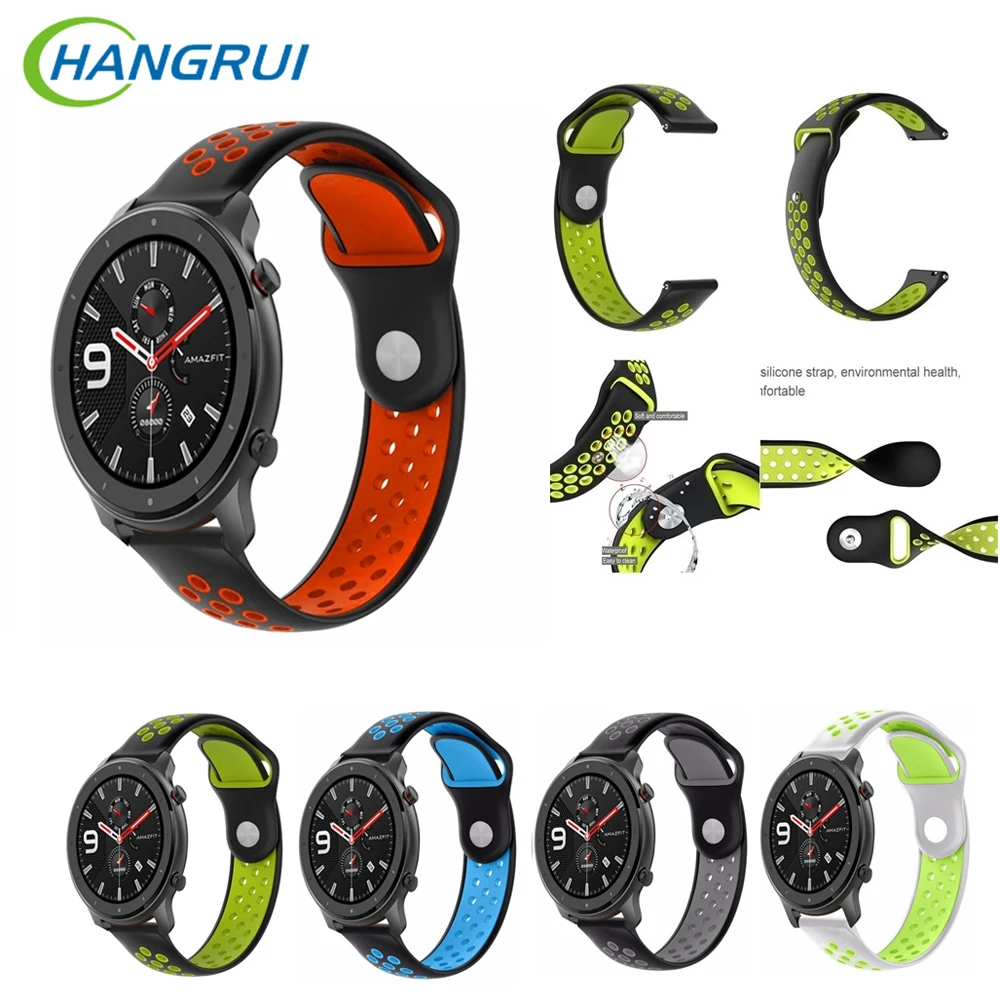 HANGRUI 20 мм 22 мм мягкий силиконовый двухсторонний Браслет Для Xiaomi Huami Amazfit Bip Amazfit GTR 47 мм 42 мм силиконовый сменный ремешок