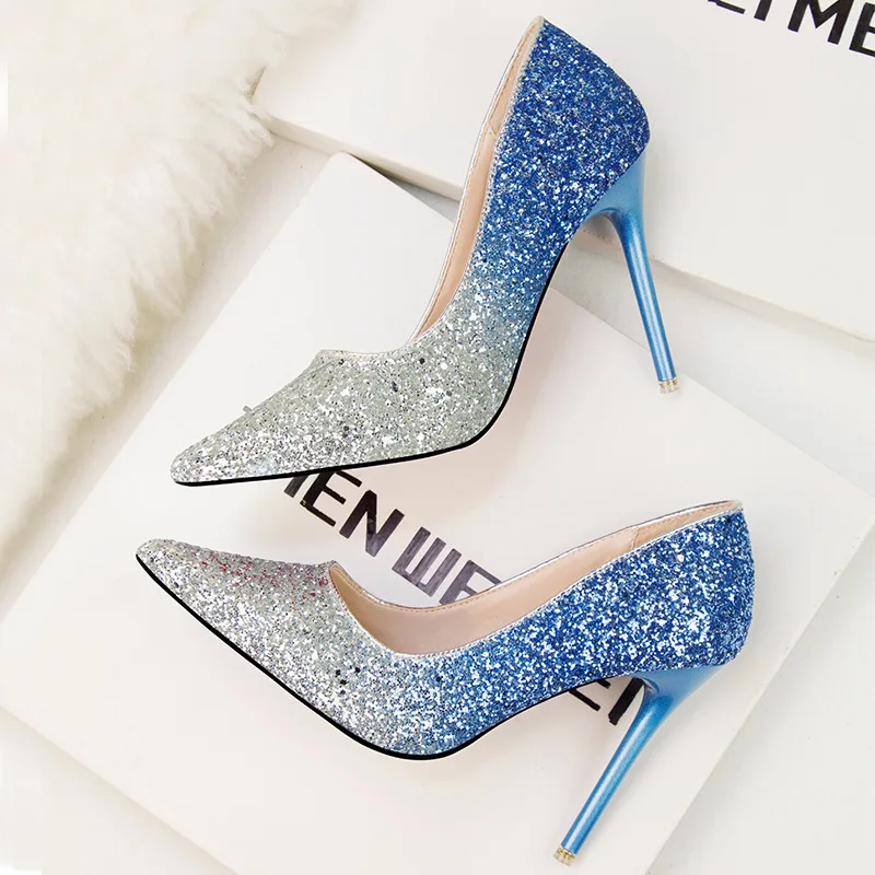 

11CM PUMPS Women's shoes Sexy nightclub pointed shallow high heel women's shoes with stiletto sequins shoes