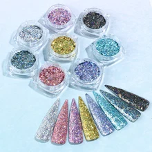 8 шт Алюминий хлопья для ногтей пайетки голографический блестящий порошок неравномерные блестки пигмент для ногтей Декоративный Гель-лак JI1506-11