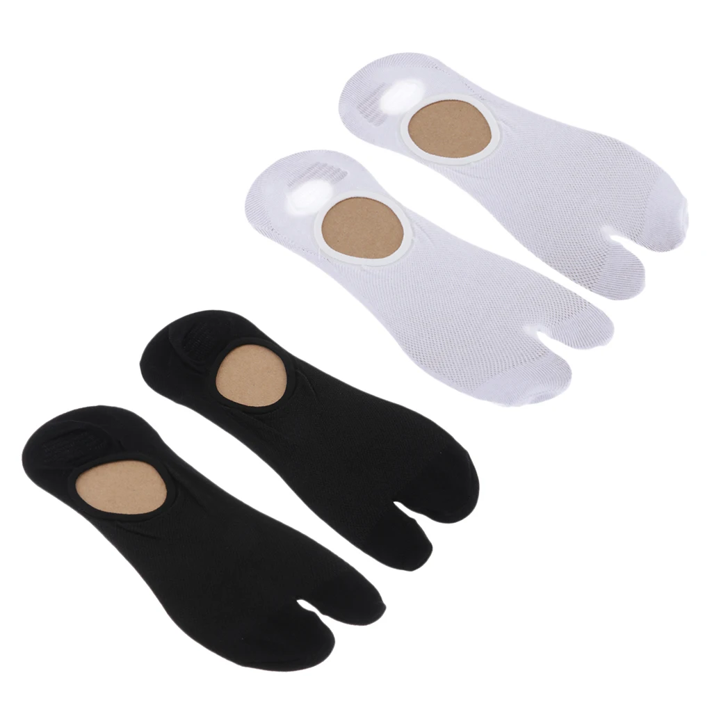 2 Pairs 2 Toe Flip Flop Socks Men Cotton Tabi Socks Sports Anklets Breathable Free Size White Black