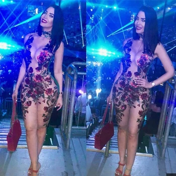 

Fashion American Clothing Women's Embroidered Flower Fairy Dress Perspective European Clothes Party Festival Outfit DCC161