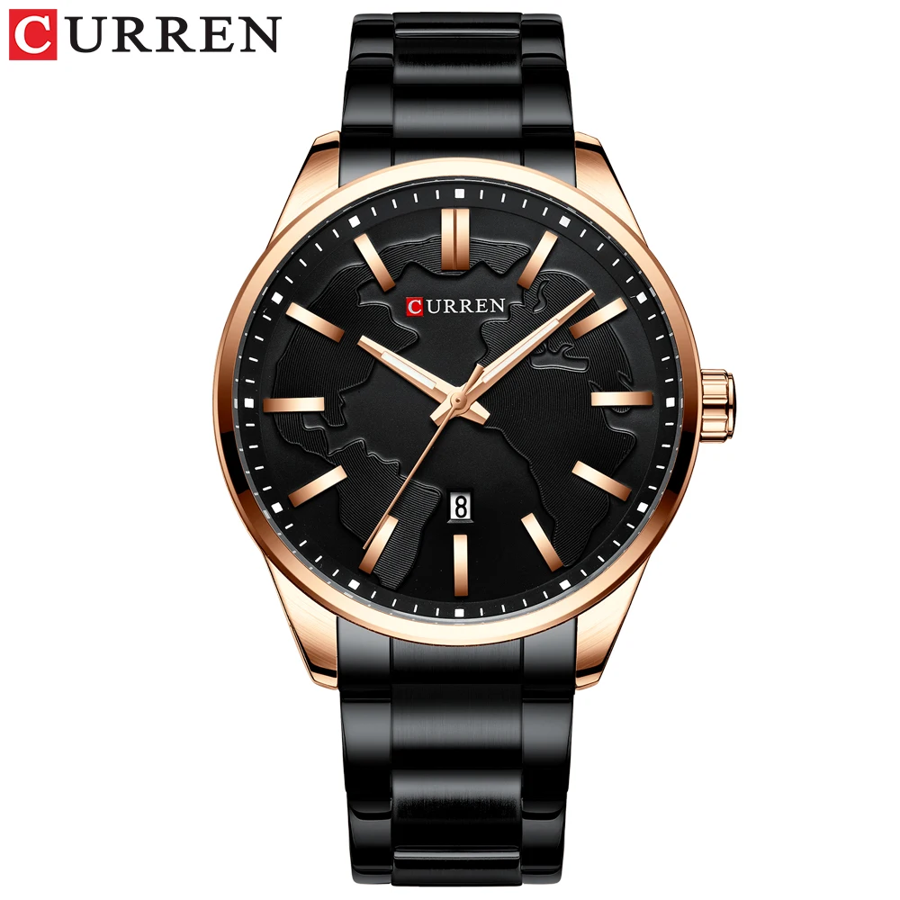 Top Fashion Brand CURREN New Quartz Watches for Men Unique Dial Business Stainless Steel Band Gentlemen's Wristwatch Clock Male - Color: rose black