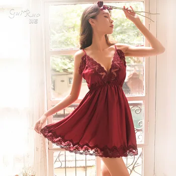 

Autumn Winter Women's Underwear Sexy Nightdress Loose Thin Sleep Tops Ladies Backless Suspender Pijama Satin Lace Edge Sleepwear