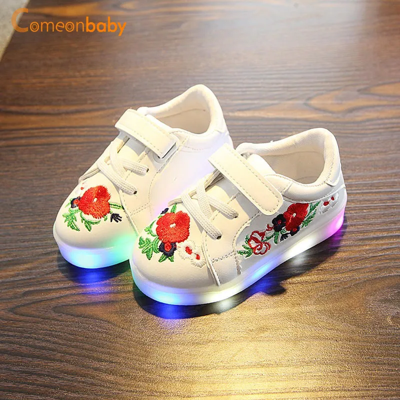 

Kids LED Shoes New Toddler Children Luminous Sneakers Boys LED Flashing Girls Soft Flower Casual Shoes