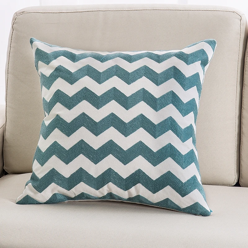 High quality Blue series Embroidered pillowcase Geometric patterns Simple fashion Soft Throw Pillow Case for Home/Hotel - Цвет: 1