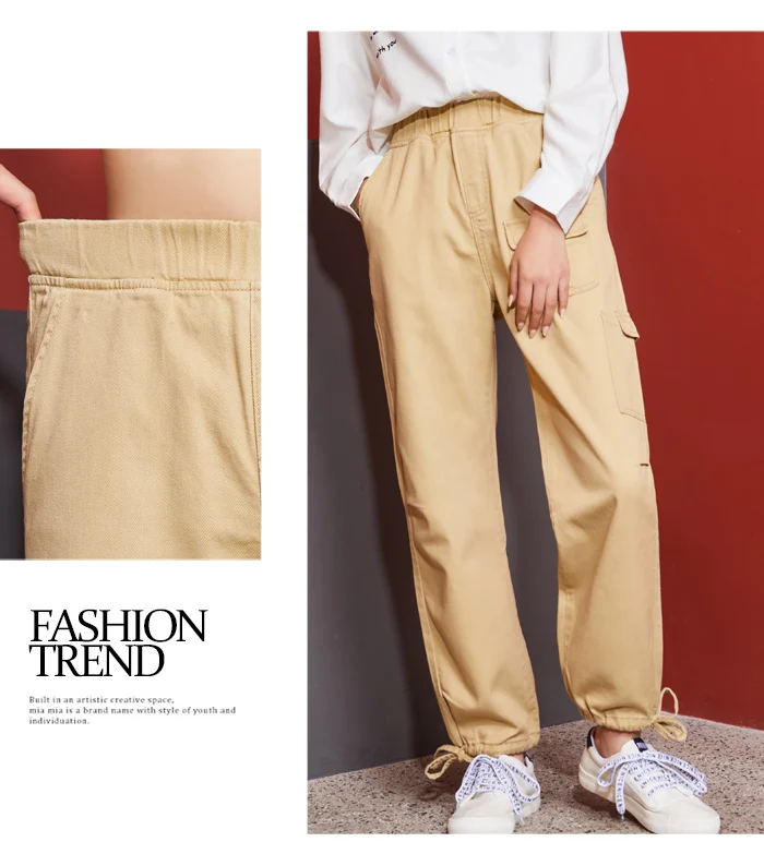 Женские стильные прямые брюки LEIJIJEANS, модные рабочие брюки цвета хаки с завязками на щиколотках, новая нейтральная модель 9121 большого размера