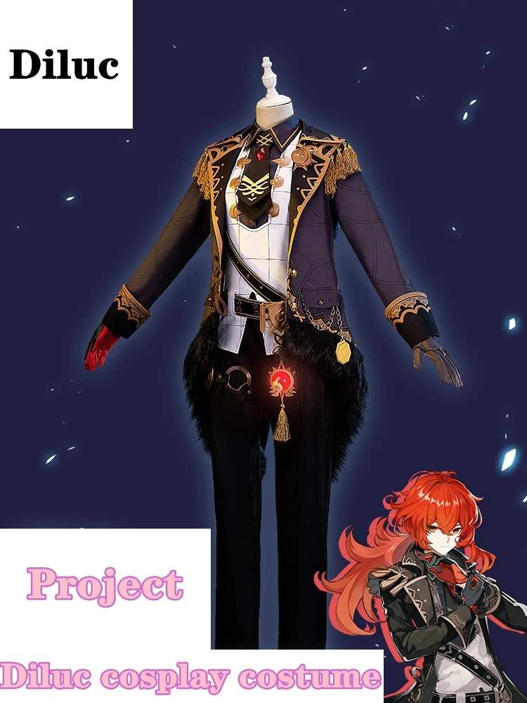 

Cosplay Costume Project Diluc New Game Genshin Impact Halloween COS Shoes Wig Shawl Jacket Pants Shirt Anime Accessories Set