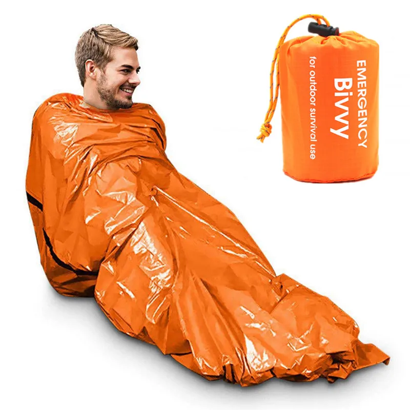 Camping Outdoor Lightweight Bivy Sack Orange Survival Emergency Sleeping Bag Mylar Thermal Bivvy