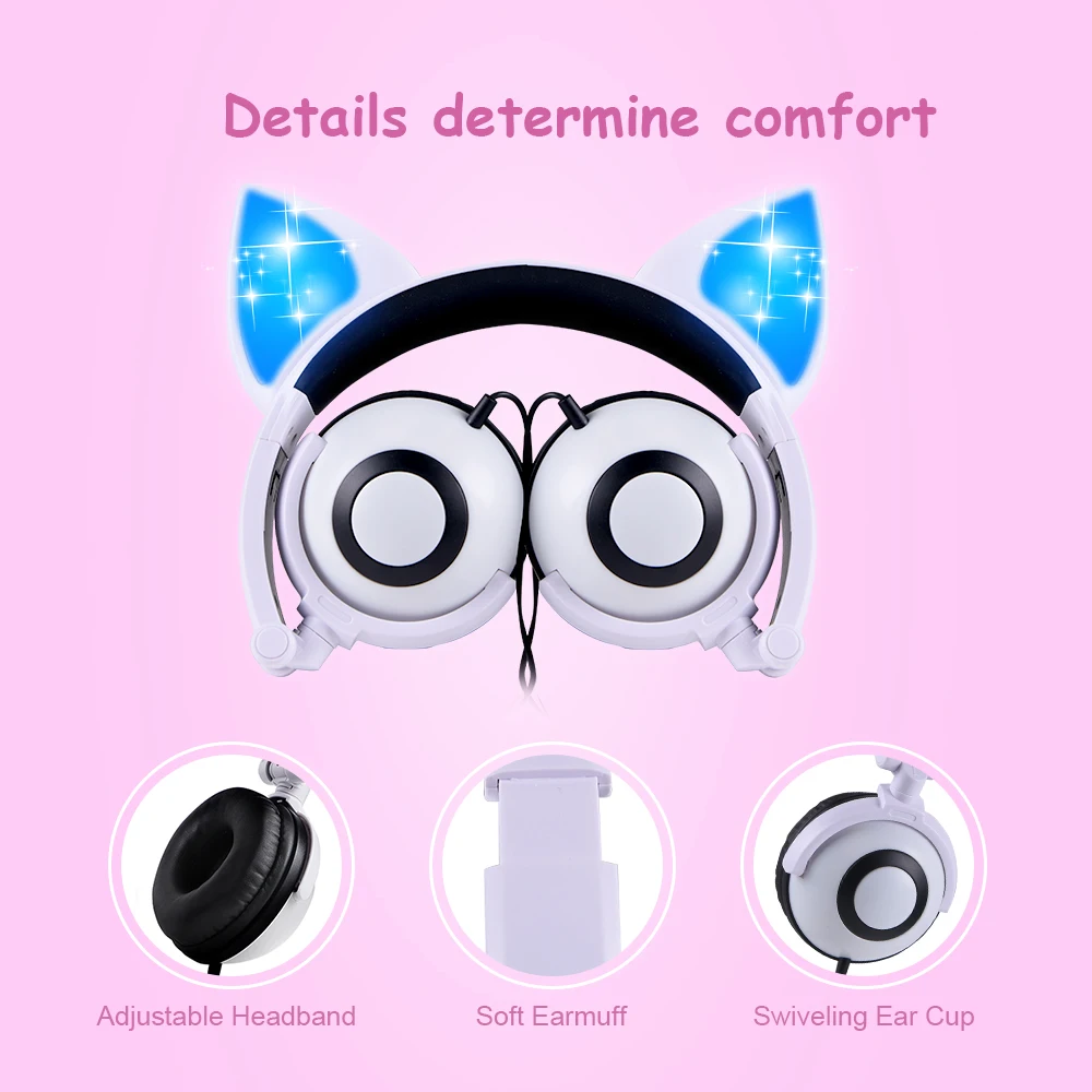 LED Cat Ear Kids Headphone Flashing Glowing Kids Headset Gaming Earphones For Children Gifts For pc mp3