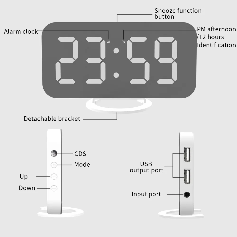 Radio-Réveil Numérique DAB+/FM Roadstar - 2 Alarmes, Écran LCD, Port USB, Prise Casque - Blanc