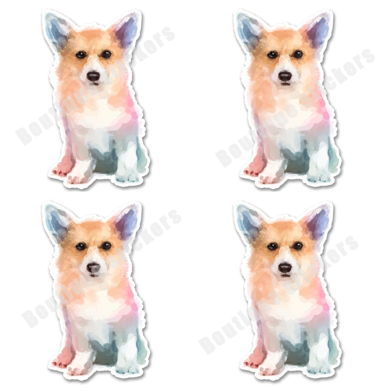 

4X Cute Watercolor Corgi Vinyl Sticker Dog Laptop Car Girl Animal Exquisite Car Decal Windshield Headlight Trunk Window Bumper