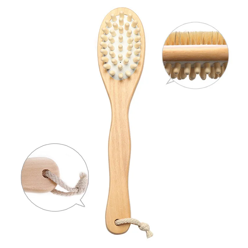 Двусторонняя щетка из натуральной щетины деревянная для ванны и душа тела спины