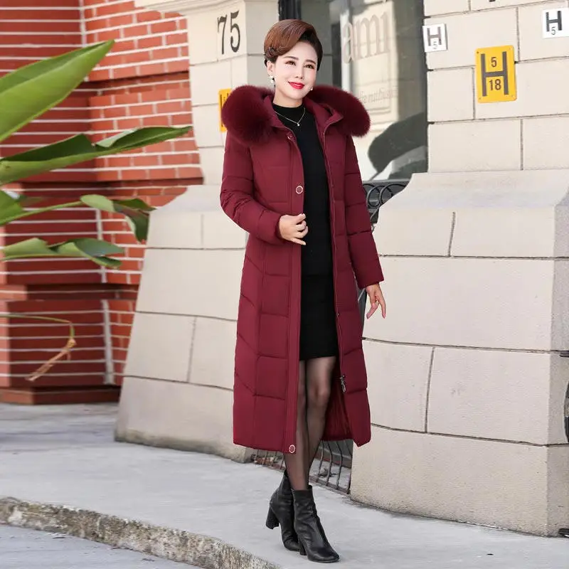 Wine red Parkas 1 5XL Длинная зимняя куртка женская парка с капюшоном размера плюс пуховое хлопковое пальто женское Стеганое теплое плотное зимнее пальто женская одежда Q2200 - Цвет: Wine red Parkas 1