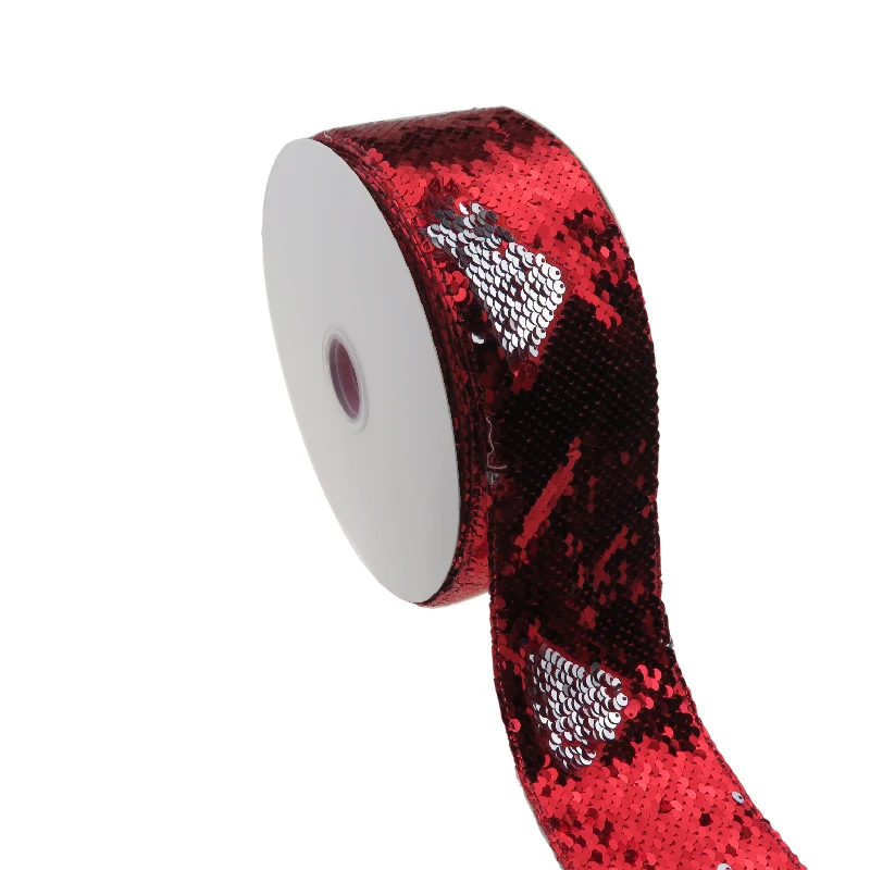 BOCA 50 ярдов 3 дюйма 75 мм красный и серебряный цвет Реверсивный Стеклярус пайетки тканевая лента для платья банты DIY украшения одежды