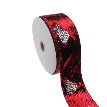 

BOCA 50 yards 3 inch 75mm red to silver color Reversible spangle sequin fabric Ribbon for Dress bows DIY garment Decoration