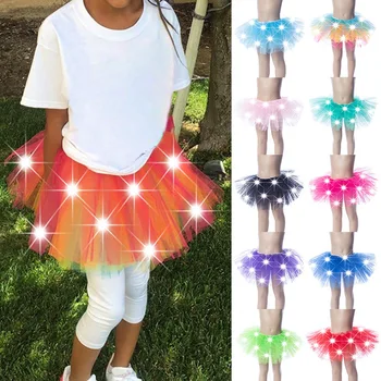 

Girls LED Dancing Skirt Luminous Christmas Party Stage Layered Tulle Ballet Skirt H9