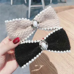 Butterfly Machine Pearl Hair Clips Korean Version Velvet Rhinestone Word Folder 2021 New Year Headwear