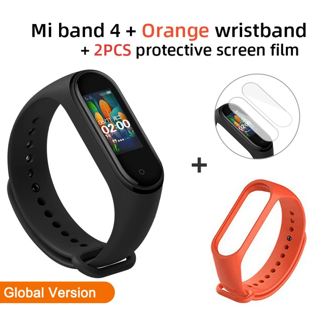 Add Orange n 2PCS Оригинальная глобальная версия, Xiaomi Mi, 4 браслета, фитнес-браслет, пульсометр, фитнес-браслет, Bluetooth, спортивный, водонепроницаемый, смарт-браслет - Цвет: Add Orange n 2PCS