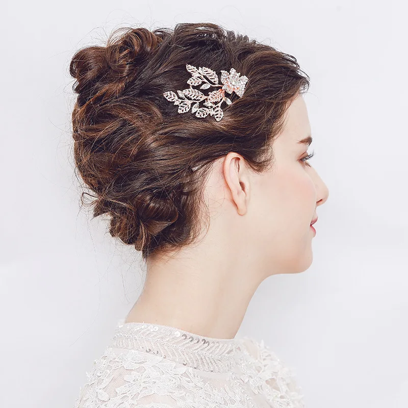 Гребень для волос с кристаллами для заколка в виде цветка из сплава в форме цветка, гребень для волос в виде листьев листья Шпильки свадебный гребень Для женщин свадебные аксессуары для волос