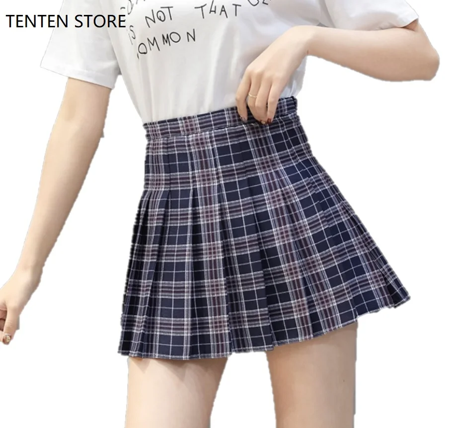 

Fall winter 2019 pleated plaid mini skirts women high waist plus sizes skater skirts casual a line short thick skirt black grey