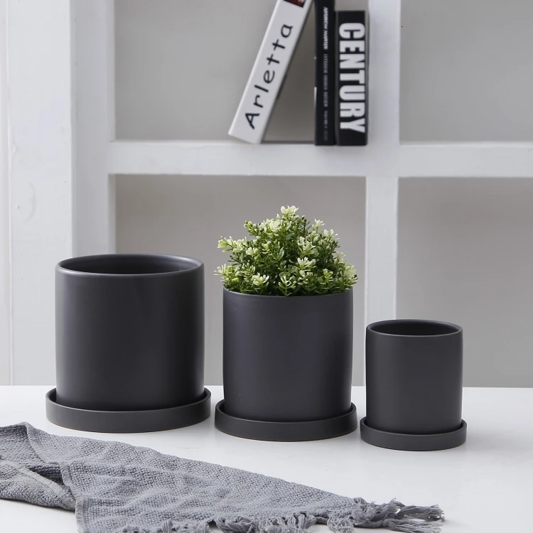 Flowerpot Ins Northern Europe Style Simplicity Cylinder Modern Black White Asia Light Band Tray Meaty Green Luo Flowerpot