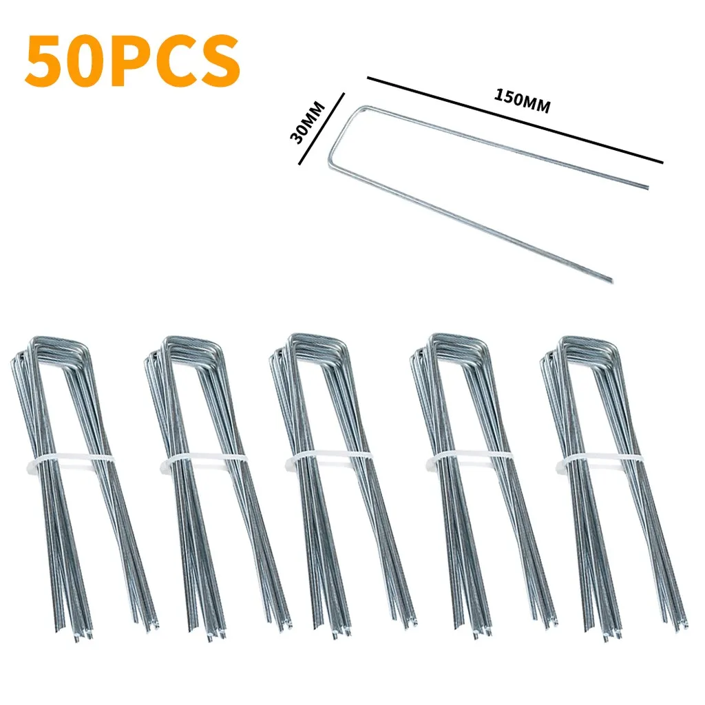 

50pcs Garden Pegs Anti-rust Galvanized Ground Staples Steel Sod Stakes Pins U-shap Rust Resistant Steel Sod Lawn U Pins 2020