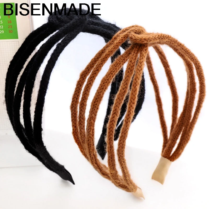 

BISENMADE Hair Accessories Knitted Cross Headband Women Fashion Sweet Girl Hairband Headwear Solid Knotted Headdress