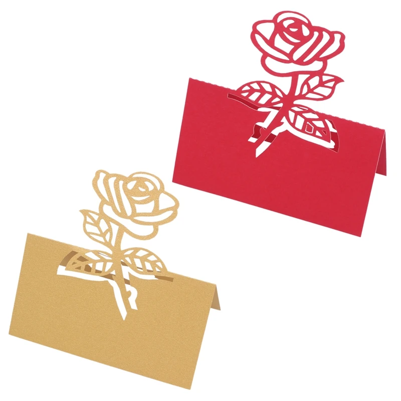 

120 Pcs Rose Paper Wedding Table Numbers Place Card Escort Name Cards for Wedding Party Decoration - 60 Pcs Gold & 60 Pcs Red