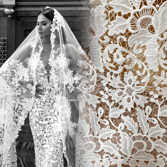 Precioso vestido de novia blanco, bordado de guipur, tela de encaje  francés, aguja de trabajo, Material de costura artesanal, lo último de 2020  - AliExpress