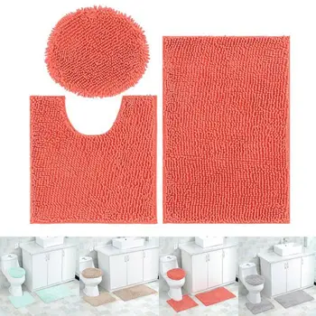 

1 Set Closestool Mat Square Round U Shape Chenille Anti-slip Mats for Bathroom GHS99