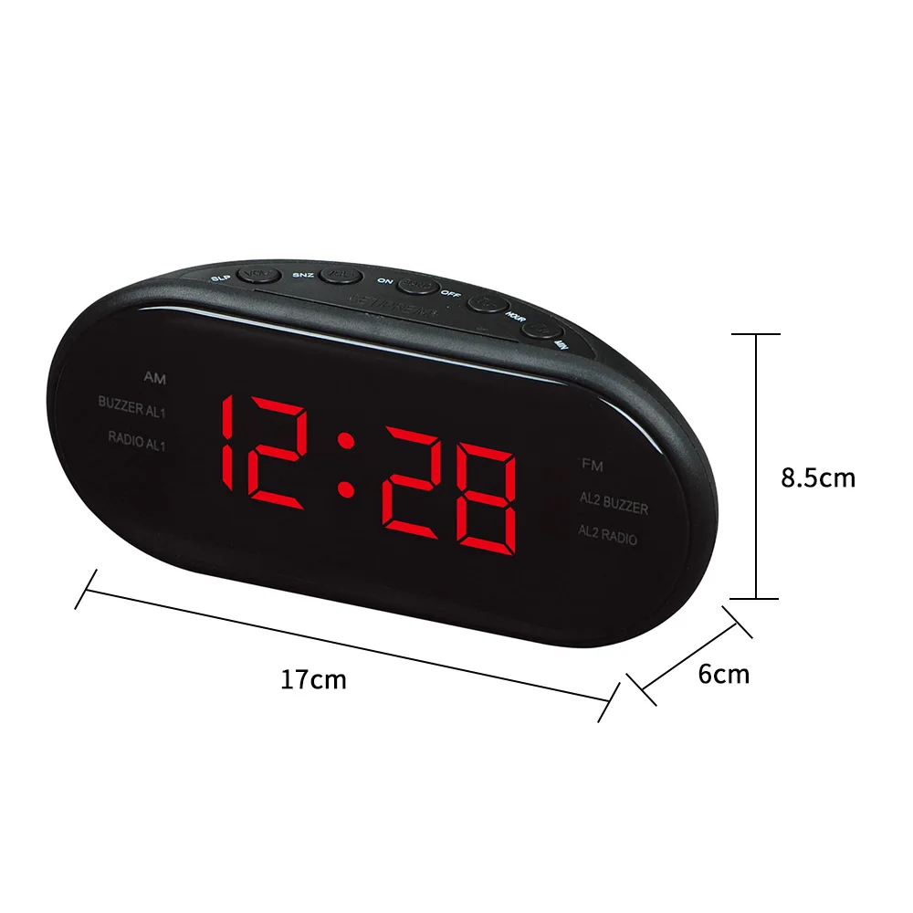 220V EU Plug AM FM Dual Frequency Radio Alarm Clock Digital LED Clock Luminous Clock Snooze Electronic Home Table Clock 6