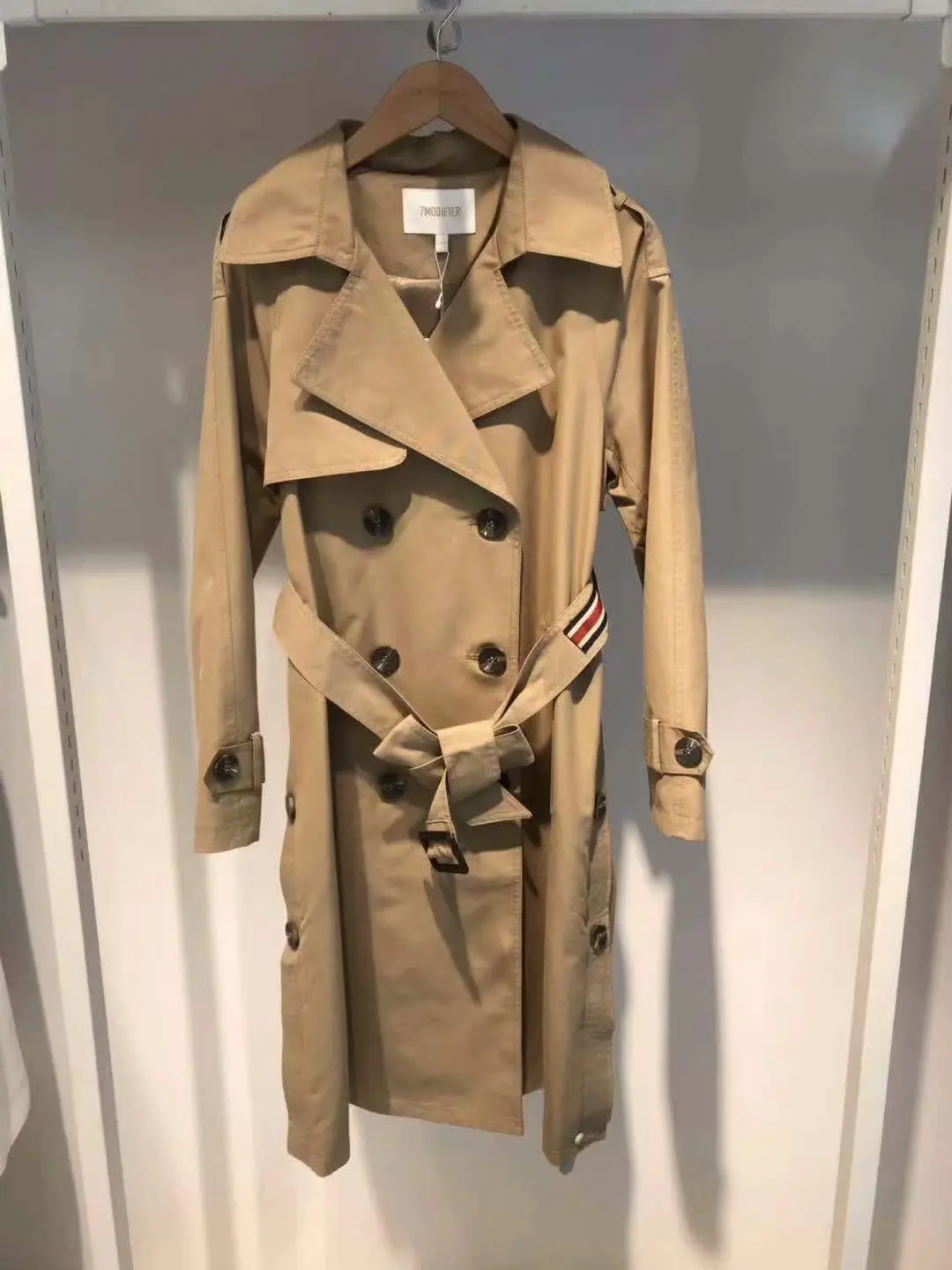 Autumn New Style Trench Coat Women's Mid-length Waist Hugging Trench Coat Shallow Kaki Coat Fashion 709c7022