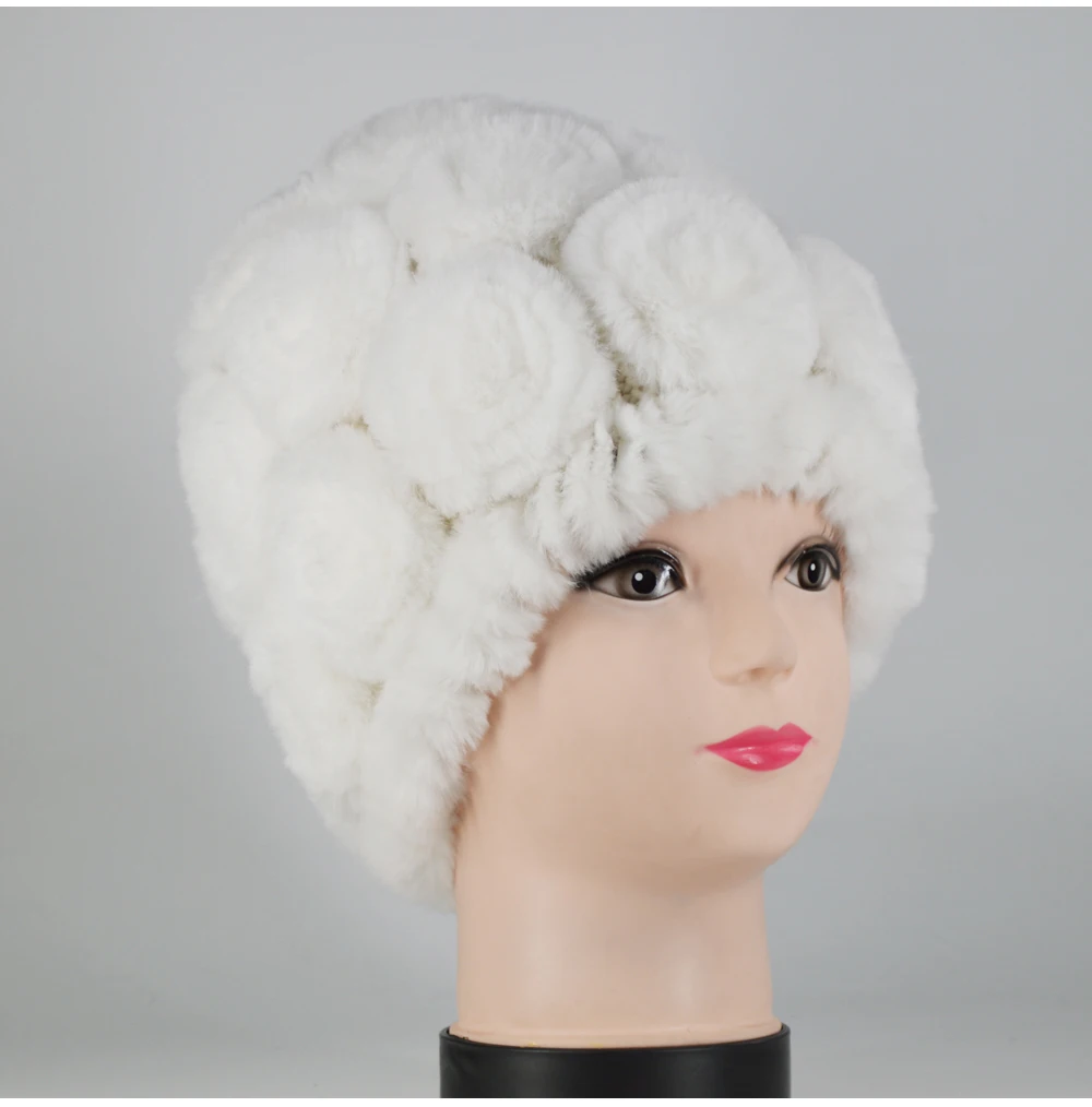 New Women Rex Rabbit Fur Knitted Hats Lady Winter Hats for Girls Skull Cap Real Fur Knitting Rabbit Skullies Beanies Female Hat