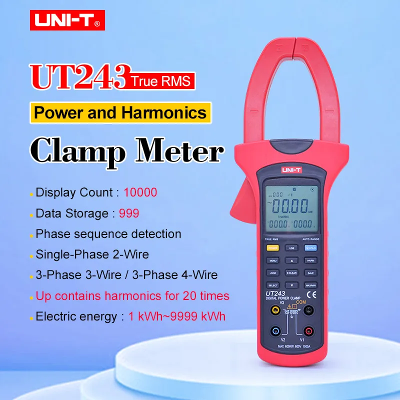 UNI-T UT243 цифровой клещи измеритель мощности и гармоник измеритель Амперметр 50 Гц~ 60 Гц