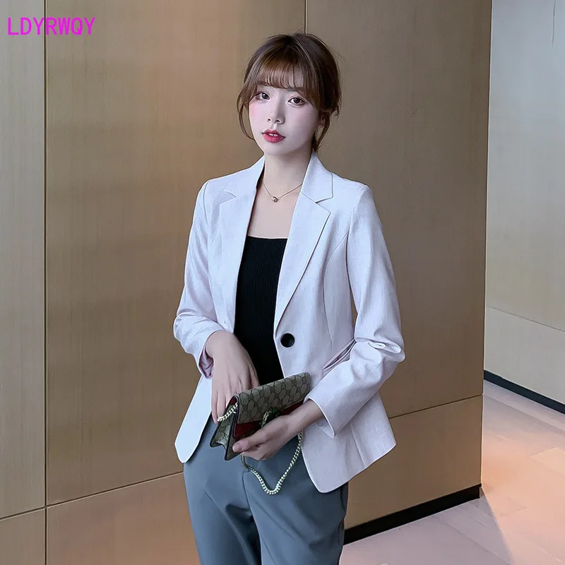 LDYRWQY spring and summer new Korean women's fashion suit collar long sleeve single-breasted temperament wild casual slim suit