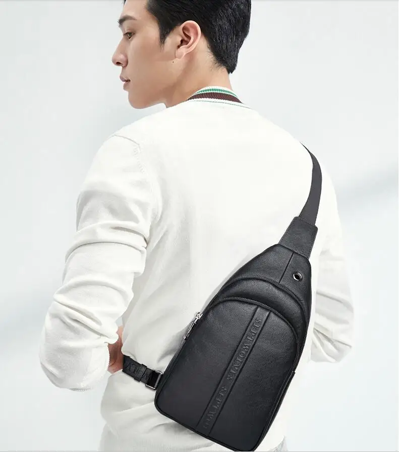 Casual Men chest bag fashion tide messenger bag Septwolves brand Genuine leather shoulder soft leather first layer cowhide
