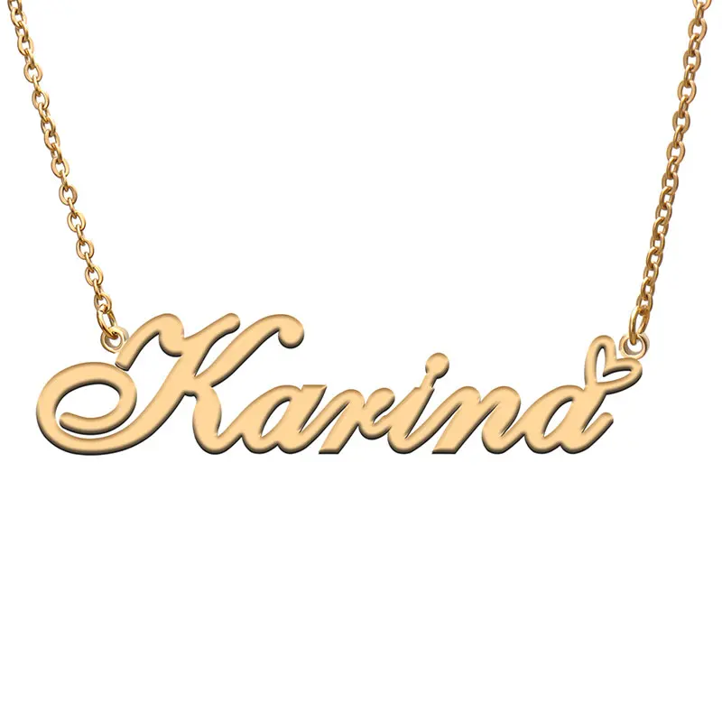 

Karina with Heart Name Necklace for Women Stainless Steel Jewelry Nameplate Pendant Femme Mother Girls Gift